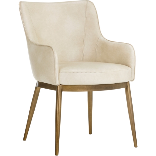 Franklin Dining Arm Chair in Cream Leatherette & Brass Steel